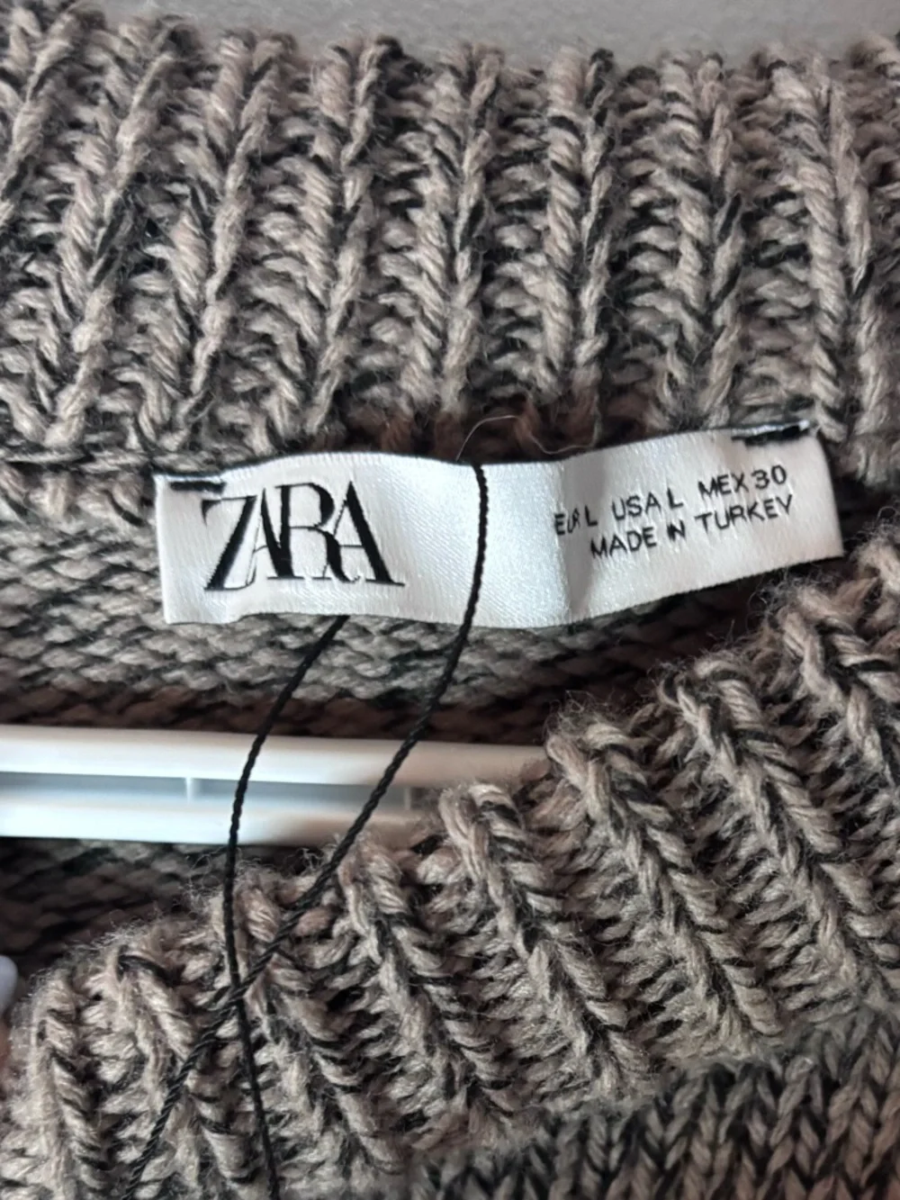 Zara Taupe Marled Asymmetrical Button-Front Turtleneck Sweater - Picture 3 of 7